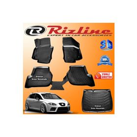Rizline Seat Leon 3D Paspas + 3D Bagaj Havuzu HB 2006-2012 Arası Siyah Set
