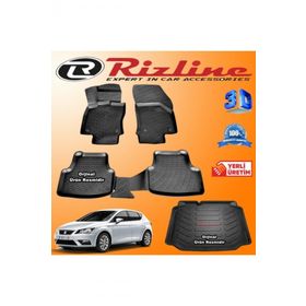 Rizline Seat Leon 3D Paspas + 3D Bagaj Havuzu HB 2013-2020 Arası Siyah Set