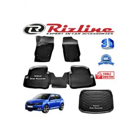 Rizline Skoda Fabia 3D Paspas + 3D Bagaj Havuzu HB 2014-2020 Arası Siyah Set