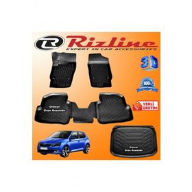 Rizline Skoda Fabia 3D Paspas + 3D Bagaj Havuzu HB 2014-2020 Arası Siyah Set