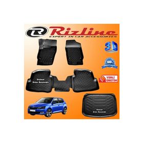 Rizline Skoda Fabia 3D Paspas + 3D Bagaj Havuzu HB 2014-2020 Arası Siyah Set