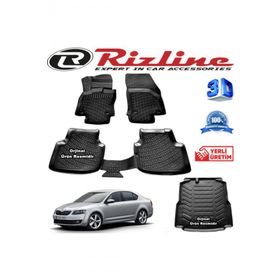 Rizline Skoda Octavia 3D Paspas + 3D Bagaj Havuzu 2013-2020 Arası Siyah Set