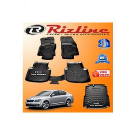 Rizline Skoda Octavia 3D Paspas + 3D Bagaj Havuzu 2013-2020 Arası Siyah Set