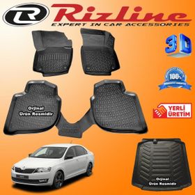 Rizline Skoda Rapid 3D Paspas + 3D Bagaj Havuzu Sedan 2013-2020 Arası Siyah Set