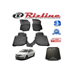 Rizline Skoda Rapid Sedan 2013-2020 Arası Siyah 3D Paspas + 3d Bagaj Havuzu