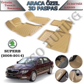 Rizline Skoda SuperB 2008-2014 Bej 3D Havuzlu Paspas