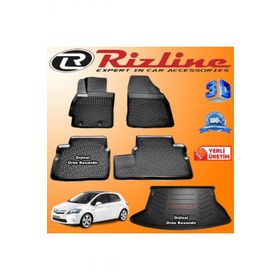 Rizline Toyota Auris 3D Paspas + 3D Bagaj Havuzu HB 2007-2012 Arası Siyah Set