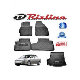 Rizline Toyota Corolla 3D Paspas + 3D Bagaj Havuzu Sedan 2007-2013 Arası Siyah Set
