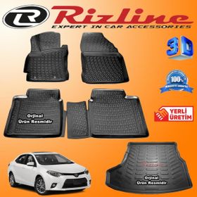 Rizline Toyota Corolla 3D Paspas + 3D Bagaj Havuzu Sedan 2013 - 2018 Arası Siyah Set