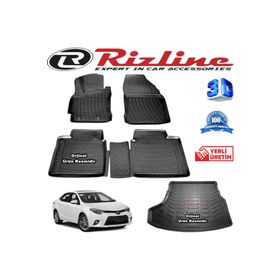 Rizline Toyota Corolla 3D Paspas + 3D Bagaj Havuzu Sedan 2013 - 2018 Arası Siyah Set