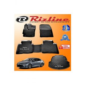 Rizline Toyota Corolla 3D Paspas + 3D Bagaj Havuzu Sedan 2019 Sonrası Siyah Set