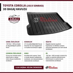 Rizline Toyota Corolla Siyah Sedan 2019 Sonrası 3D Bagaj Havuzu