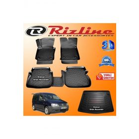 Rizline Volkswagen Caddy 3D Paspas + 3D Bagaj Havuzu 2004-2010 Arası Siyah Set