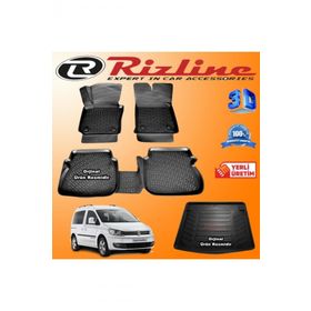 Rizline Volkswagen Caddy 3D Paspas + 3D Bagaj Havuzu 2010-2015 Arası Siyah Set