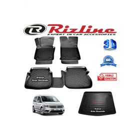 Rizline Volkswagen Caddy 3D Paspas + 3D Bagaj Havuzu 2015-2020 Arası Siyah Set