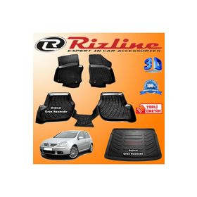 Rizline Volkswagen Golf 5 3D Paspas + 3D Bagaj Havuzu HB 2004-2009 Arası Siyah Set