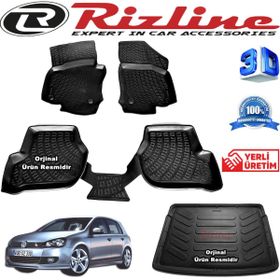 Rizline Volkswagen Golf 6 3D Paspas + 3D Bagaj Havuzu HB 2009-2013 Arası Siyah Set