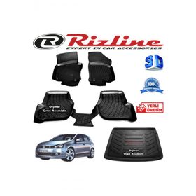Rizline Volkswagen Golf 6 3D Paspas + 3D Bagaj Havuzu HB 2009-2013 Arası Siyah Set