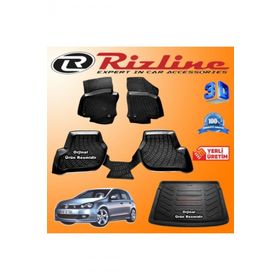 Rizline Volkswagen Golf 6 3D Paspas + 3D Bagaj Havuzu HB 2009-2013 Arası Siyah Set