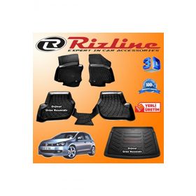 Rizline Volkswagen Golf 6 3D Paspas + 3D Bagaj Havuzu HB 2009-2013 Arası Siyah Set