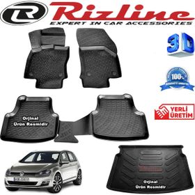 Rizline Volkswagen Golf 7 3D Paspas + 3D Bagaj Havuzu HB 2013-2020 Arası Siyah Set
