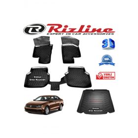 Rizline Volkswagen Jetta 3D Paspas + 3D Cepsiz Bagaj Havuzu 2011-2015 Arası Siyah Set