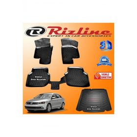 Rizline Volkswagen Jetta 3D Paspas + 3D Cepsiz Bagaj Havuzu 2015-2020 Arası Siyah Set