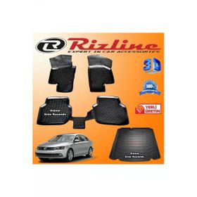Rizline Volkswagen Jetta 3D Paspas + 3D Cepsiz Bagaj Havuzu 2015-2020 Arası Siyah Set