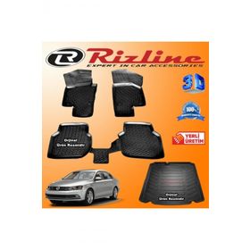 Rizline Volkswagen Jetta 3D Paspas + 3D Cepsiz Bagaj Havuzu 2015-2020 Arası Siyah Set