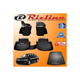 Rizline Volkswagen Passat B8 3D Paspas + 3D Bagaj Havuzu Sedan 2015-2020 Arası Siyah Set