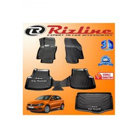 Rizline Volkswagen Polo 3D Paspas + 3D Alt Bagaj Havuzu HB 2018 Sonrası Son Kasa Siyah Set