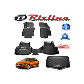 Rizline Volkswagen Polo 3D Paspas + 3D Alt Bagaj Havuzu HB 2018 Sonrası Son Kasa Siyah Set