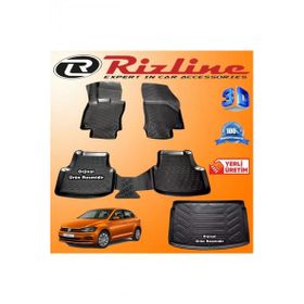 Rizline Volkswagen Polo 3D Paspas + 3D Üst Bagaj Havuzu HB 2018 Sonrası Son Kasa Siyah Set