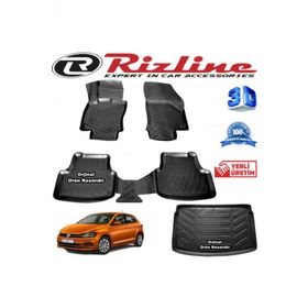 Rizline Volkswagen Polo 3D Paspas + 3D Üst Bagaj Havuzu HB 2018 Sonrası Son Kasa Siyah Set