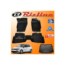 Rizline Volkswagen Polo 6R 3D Paspas + 3D Üst Bagaj Havuzu HB 2010-2017 Arası Siyah Set