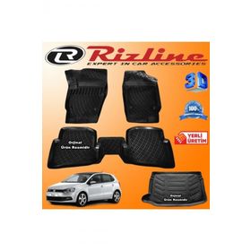 Rizline Volkswagen Polo 6R 3D Paspas + 3D Üst Bagaj Havuzu HB 2010-2017 Arası Siyah Set