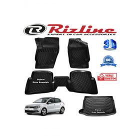 Rizline Volkswagen Polo 6R 3D Paspas + 3D Üst Bagaj Havuzu HB 2010-2017 Arası Siyah Set