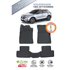 Rizline Volkswagen T-Roc 2017 ve Sonrası Siyah 3D Havuzlu Paspas + Bagaj Havuzu Seti