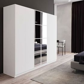 Robin Home 6 Kapaklı Çekmeceli Aynalı Beyaz Gardırop