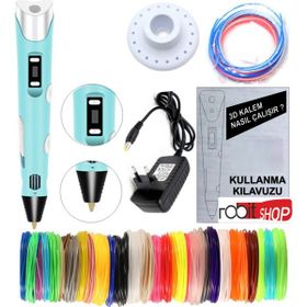Robobloq Mavi 3D Kalem Yazıcı + 25 Renk 100 m Pla Filament
