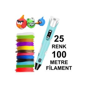 Robobloq Mavi 3D Kalem Yazıcı + 25 Renk 100 m Pla Filament