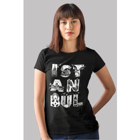 Rock & Roll 1M1BW063AS İstanbul Harfler Siyah Kısa Kollu Kadın T-Shirt