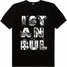 Rock & Roll 1M1BW063AS İstanbul Harfler Siyah Kısa Kollu Kadın T-Shirt