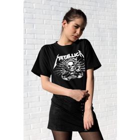 Rock & Roll 1M1BW090FS Metallica Kurukafa Siyah Kısa Kollu Kadın T-Shirt