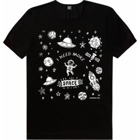 Rock & Roll 1M1BW139FS Uzayda Astronot Siyah Kısa Kollu Kadın T-Shirt