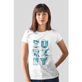 Rock & Roll 1M1BW162FB Türkiye Harfler Beyaz Kısa Kollu Kadın T-Shirt