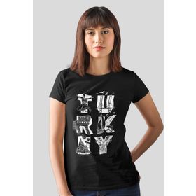 Rock & Roll 1M1BW162FS Türkiye Harfler Siyah Kısa Kollu Kadın T-Shirt