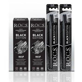 Rocs Black Edition Kömür Özlü Beyazlatıc 2 Macun+2 Fırçaı Ağız Bakım Seti