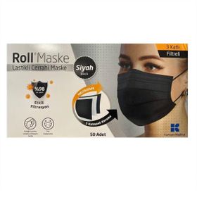 Roll 3 Katlı 50 Adet Lastikli Siyah Cerrahi Maske