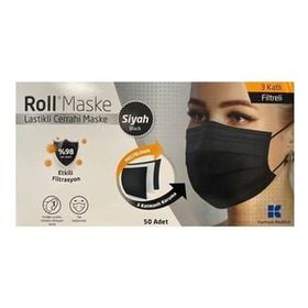 Roll 3 Katlı 50 Adet Lastikli Siyah Cerrahi Maske